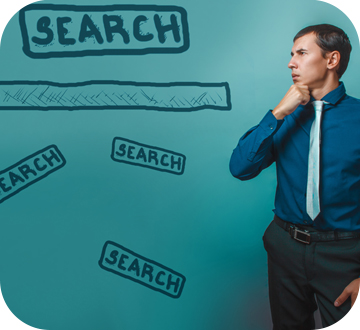 Searching Man staring at a search bar