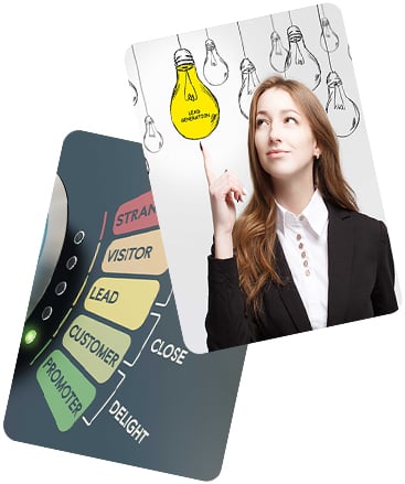 Woman points at colored in light bulb