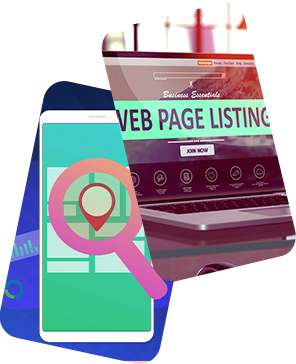 Local Business Website Phone with a location and a laptop with a local listing