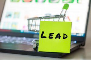 "Lead" inscription on color sticker commercial background.