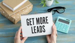 Get more leads banner notebook.