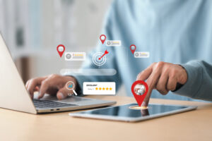 Local search marketing and SEO concept.